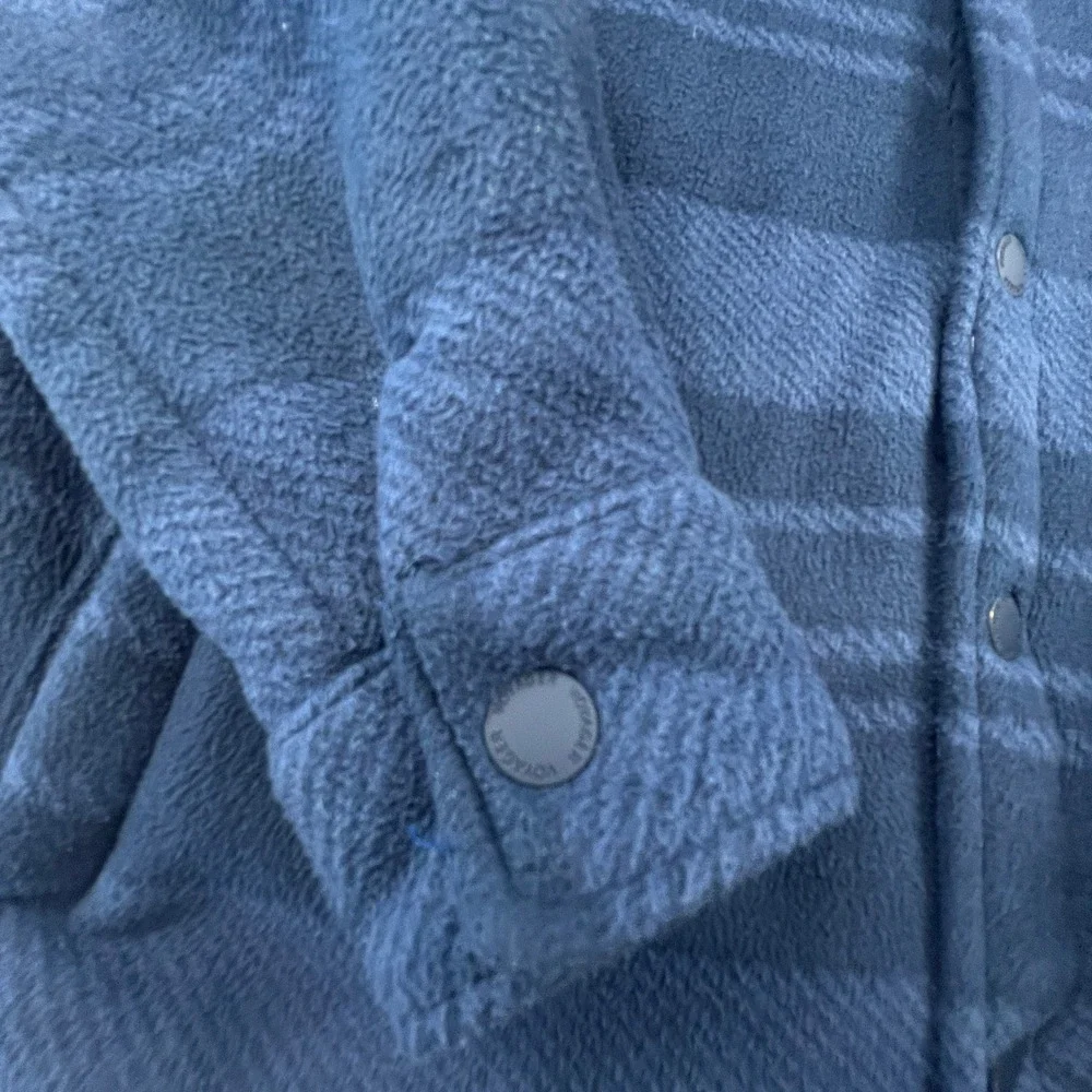 Voyager Mens Blue Striped Sherpa Lined Fleece Shirt Jacket‎ Shacket Medium